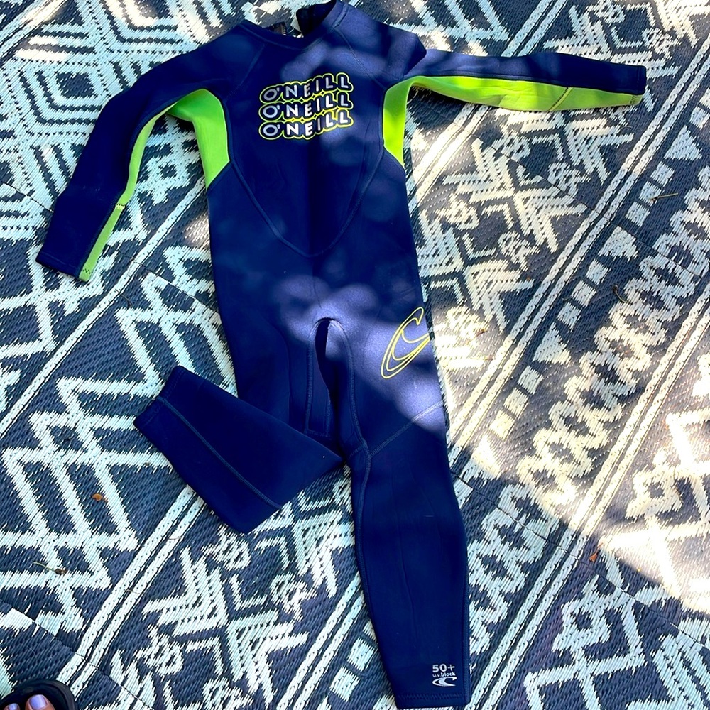 O'Neill Kids Navy Blue and Neon Green Full Wetsuit